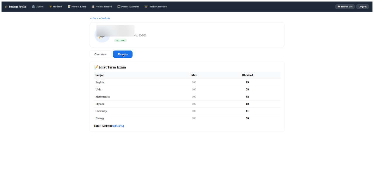 Student result card in Result Sending Software