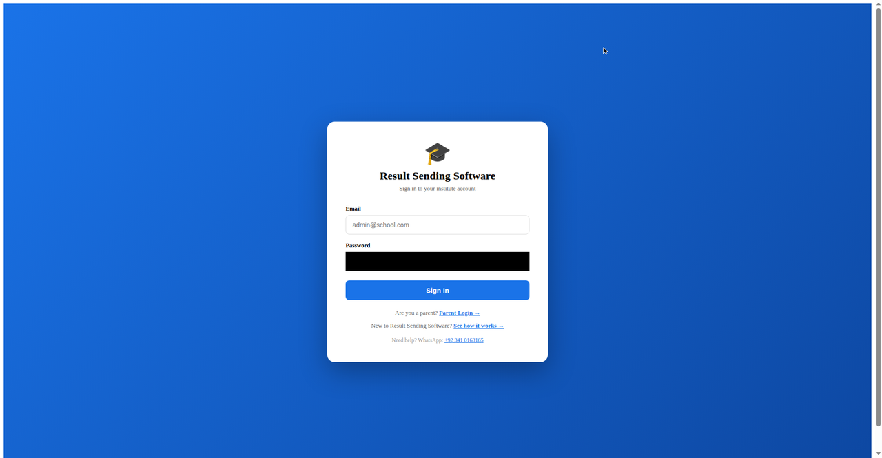 Staff sign-in page of Result Sending Software